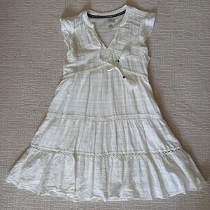 White Cotton Lace And Embroidery Dress By Knox Rose Size M Sheer With Lining